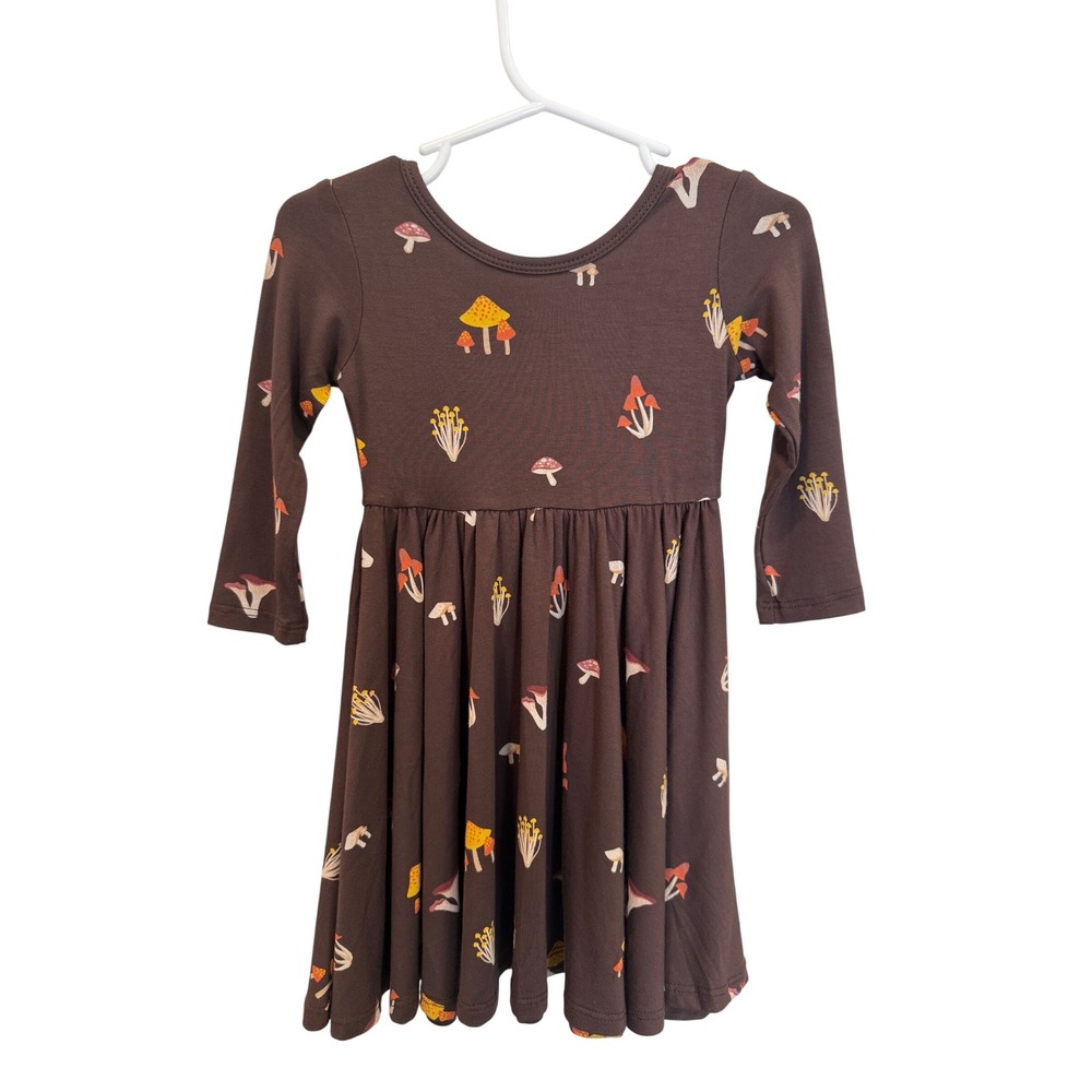 Kyte Baby Brown Mushroom Bamboo Twirl Dress Long Sleeve Kids Size 12-18 Months
